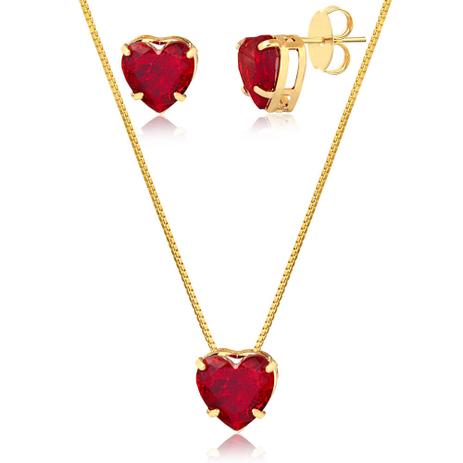 Conjunto de colar e brincos de coração com pedra fusion vermelha folheado em ouro 18k - 7777000000012 - Francisca joias contemporâneas Menor preço em Conjunto de colar e brincos de coração com pedra fusion vermelha folheado em ouro 18k - 7777000000012 - Francisca joias contemporâneas
