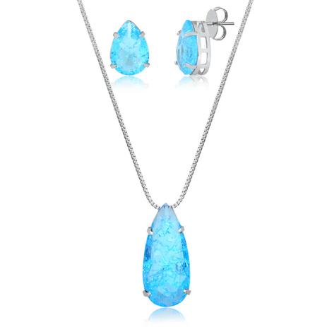 Conjunto de colar e brincos de gota com pedra fusion azul claro folheado em ródio branco - 7777000000022 - Francisca joias contemporâneas Menor preço em Conjunto de colar e brincos de gota com pedra fusion azul claro folheado em ródio branco - 7777000000022 - Francisca joias contemporâneas