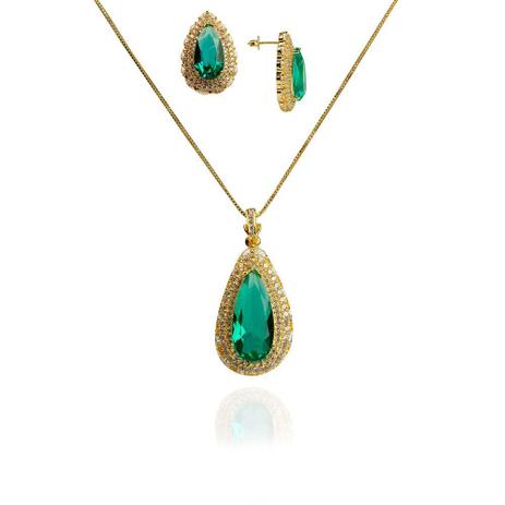 Conjunto de Colar e Brincos Gota com Zircônias Cristal Folheado a Ouro 18K Moussaieff Menor preço em Conjunto de Colar e Brincos Gota com Zircônias Cristal Folheado a Ouro 18K Moussaieff