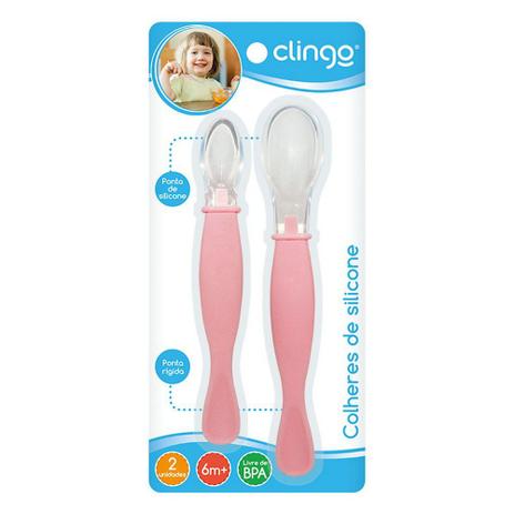 Conjunto de Colheres em Silicone - 2 Unidades - Rosa - Clingo Menor preço em Conjunto de Colheres em Silicone - 2 Unidades - Rosa - Clingo