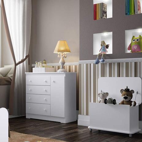 Conjunto de Cômoda 4 Gavetas 1 Porta e Baú Infantil Completa Móveis Branco é boa?
