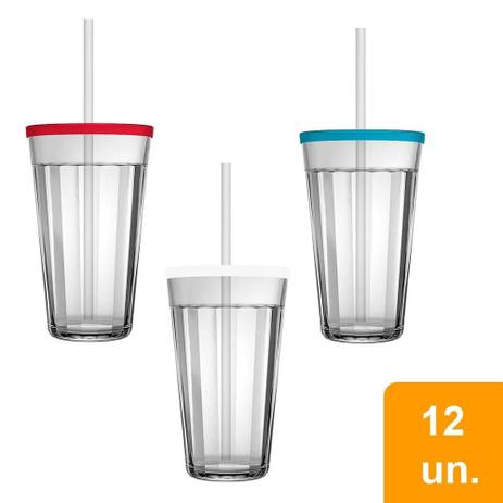 Conjunto de Copos 450ml Americano com Tampas e Canudos Cores Sortidas 12 Peças - Nadir Menor preço em Conjunto de Copos 450ml Americano com Tampas e Canudos Cores Sortidas 12 Peças - Nadir