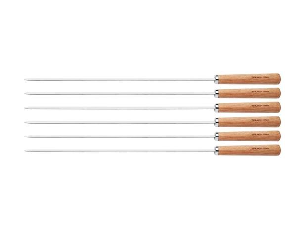 Conjunto de espetos 6 peças laminas de aco inox e cabos de madeira tramontina Menor preço em Conjunto de espetos 6 peças laminas de aco inox e cabos de madeira tramontina