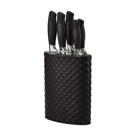 Conjunto de Facas 5pçs em Aço Inox c/ Cabo e Cepo em Plástico Preto - Hauskraft Menor preço em Conjunto de Facas 5pçs em Aço Inox c/ Cabo e Cepo em Plástico Preto - Hauskraft
