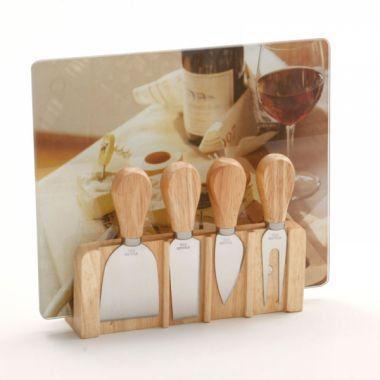 Conjunto de facas para queijo com suporte e tabua de vidro - Btc decor Menor preço em Conjunto de facas para queijo com suporte e tabua de vidro - Btc decor