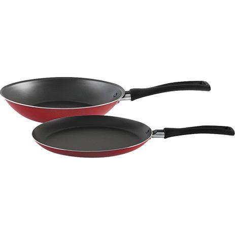 Conjunto de Frigideira Reta e Panquequeira 24/22cm Antiaderente Garlic Brinox Vermelho Menor preço em Conjunto de Frigideira Reta e Panquequeira 24/22cm Antiaderente Garlic Brinox Vermelho