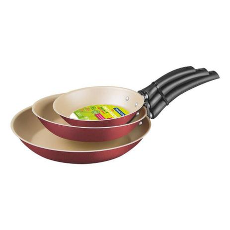 Conjunto de Frigideiras Francesa 16/20/24cm Antiaderente Turim Tramontina Cereja Menor preço em Conjunto de Frigideiras Francesa 16/20/24cm Antiaderente Turim Tramontina Cereja