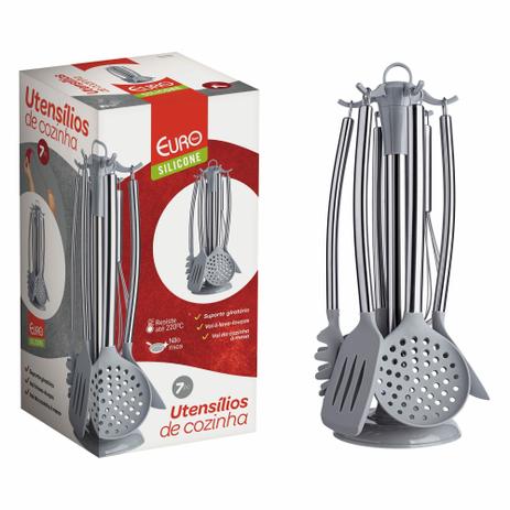 Conjunto de Gadgets de Silicone Com Cabo Inox 7 Peças Euro Menor preço em Conjunto de Gadgets de Silicone Com Cabo Inox 7 Peças Euro