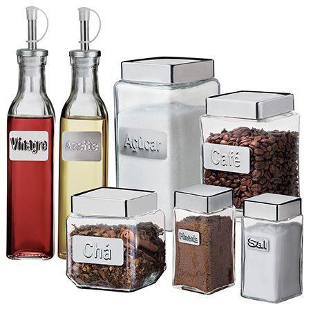 Conjunto de Galheteiro e Potes de Vidro 7 Peças Euro - Euro home Menor preço em Conjunto de Galheteiro e Potes de Vidro 7 Peças Euro - Euro home
