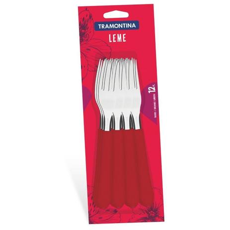 Conjunto de Garfos de Mesa Inox 12 Peças Leme Vermelho - Tramontina Menor preço em Conjunto de Garfos de Mesa Inox 12 Peças Leme Vermelho - Tramontina