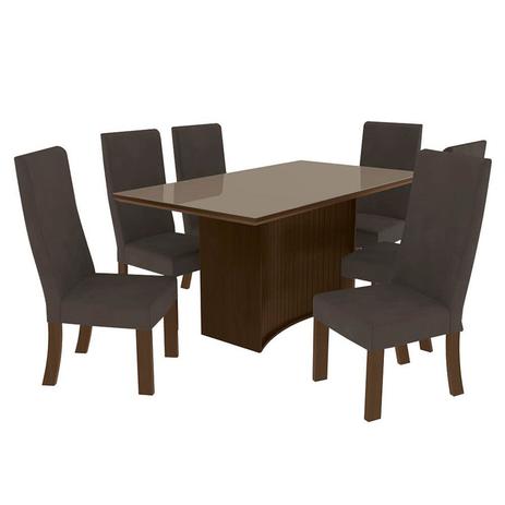 Conjunto de Jantar Maldivas Mesa C/ Tampo De Vidro + 6 Cadeiras Estofadas - Kappesberg Menor preço em Conjunto de Jantar Maldivas Mesa C/ Tampo De Vidro + 6 Cadeiras Estofadas - Kappesberg