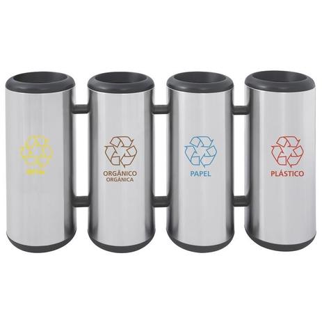 Conjunto de lixeiras para coleta seletiva tramontina em aço inox com acabamento scotch brite base e aro em polipropileno 4x31l Menor preço em Conjunto de lixeiras para coleta seletiva tramontina em aço inox com acabamento scotch brite base e aro em polipropileno 4x31l