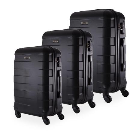 Conjunto de Mala de Viagem em ABS Yins Copenhagen Cadeado TSA Rodas Giro 360º 3 Peças P/M/G Preta Menor preço em Conjunto de Mala de Viagem em ABS Yins Copenhagen Cadeado TSA Rodas Giro 360º 3 Peças P/M/G Preta