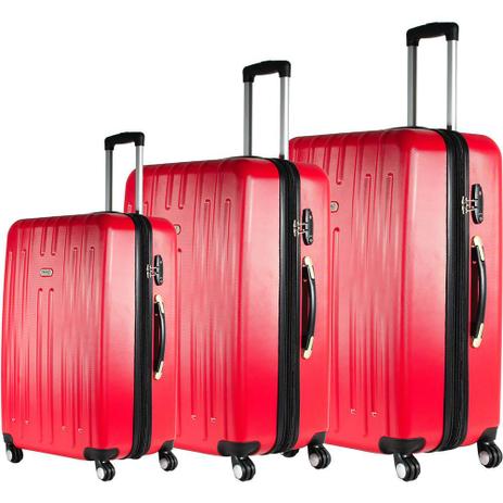 Conjunto de Malas 3 Peças (P, M e G) Vermelho em ABS e Cadea - Travel max Menor preço em Conjunto de Malas 3 Peças (P, M e G) Vermelho em ABS e Cadea - Travel max