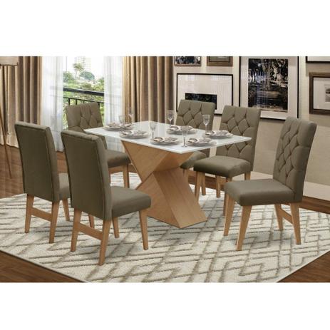 Conjunto de Mesa 160 x 90 com Vidro e 6 Cadeiras Estofadas Dallas Dobuê Menor preço em Conjunto de Mesa 160 x 90 com Vidro e 6 Cadeiras Estofadas Dallas Dobuê