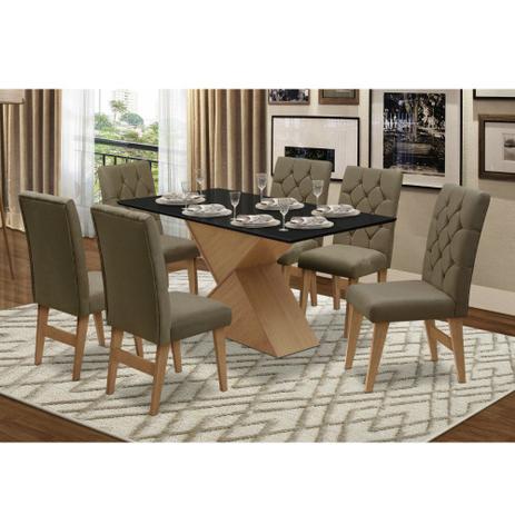 Conjunto de Mesa 180 x 90 com Vidro e 6 Cadeiras Estofadas Dallas Dobuê Menor preço em Conjunto de Mesa 180 x 90 com Vidro e 6 Cadeiras Estofadas Dallas Dobuê