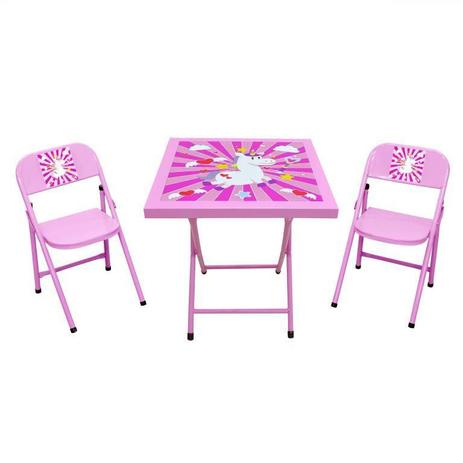 Conjunto de mesa acomix infantil com 2 cadeiras fantasia rosa/uni - Açomix Menor preço em Conjunto de mesa acomix infantil com 2 cadeiras fantasia rosa/uni - Açomix