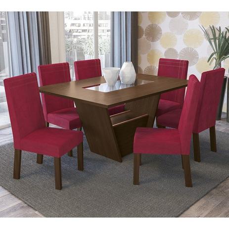 Conjunto De Mesa BA08TA08 06 Cadeiras CAD126 Zattar Walnut Vermelho Kappesberg Menor preço em Conjunto De Mesa BA08TA08 06 Cadeiras CAD126 Zattar Walnut Vermelho Kappesberg
