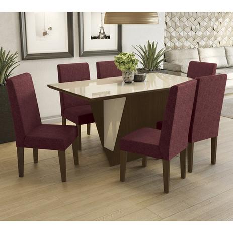 Conjunto De Mesa BA12TA11 06 Cadeiras CAD110 Jasmim Walnut Veludo Vinho Kappesberg Menor preço em Conjunto De Mesa BA12TA11 06 Cadeiras CAD110 Jasmim Walnut Veludo Vinho Kappesberg