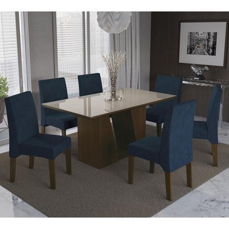 Conjunto De Mesa BA13TA11 06 Cadeiras CAD107 Romã Walnut Azul Marinho Kappesberg Menor preço em Conjunto De Mesa BA13TA11 06 Cadeiras CAD107 Romã Walnut Azul Marinho Kappesberg