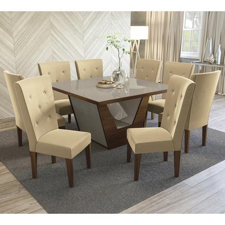 Conjunto De Mesa BA16TA19 08 Cadeiras CAD109 Sardela Walnut Veludo Caramelo Kappesberg Menor preço em Conjunto De Mesa BA16TA19 08 Cadeiras CAD109 Sardela Walnut Veludo Caramelo Kappesberg