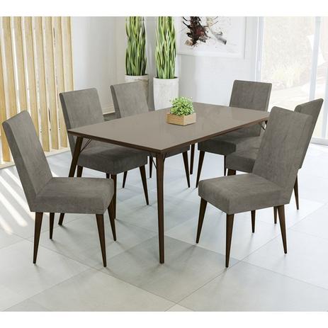 Conjunto De Mesa BA21TA11 06 Cadeiras CAD119 Menta Walnut Marrom Claro Kappesberg Menor preço em Conjunto De Mesa BA21TA11 06 Cadeiras CAD119 Menta Walnut Marrom Claro Kappesberg