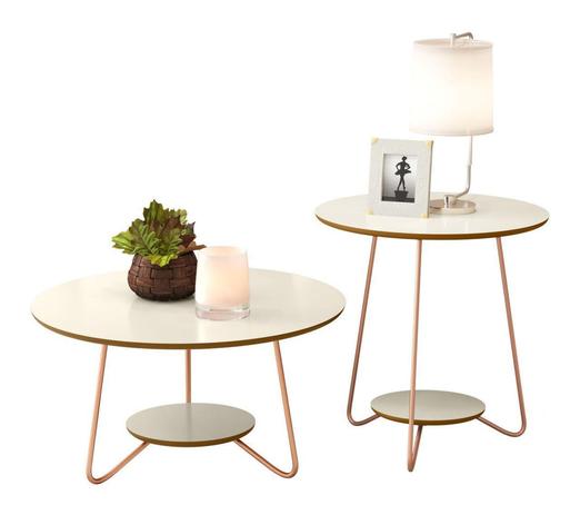 Conjunto de Mesa Centro e Lateral Liz Off White com Freijó - Ej Móveis Menor preço em Conjunto de Mesa Centro e Lateral Liz Off White com Freijó - Ej Móveis