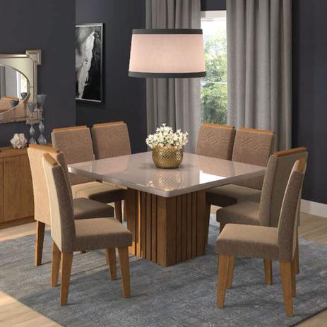 Conjunto de Mesa Cimol Ana 1.30x1.30cm com 8 cadeiras Tais / Pluma - Savana/Off White Menor preço em Conjunto de Mesa Cimol Ana 1.30x1.30cm com 8 cadeiras Tais / Pluma - Savana/Off White