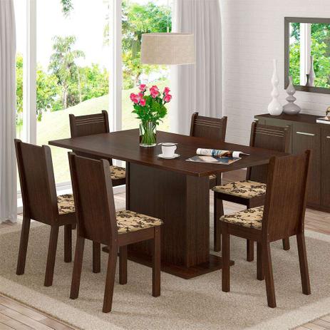 Conjunto de Mesa com 6 Cadeiras Megan Tabaco e Bege - Madesa Menor preço em Conjunto de Mesa com 6 Cadeiras Megan Tabaco e Bege - Madesa