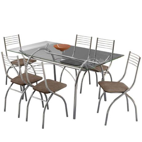 Conjunto de Mesa com 6 Cadeiras Olivia Camurça Conhaque - Carraro Móveis Menor preço em Conjunto de Mesa com 6 Cadeiras Olivia Camurça Conhaque - Carraro Móveis