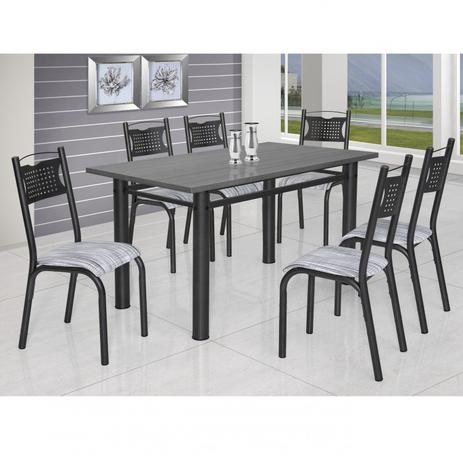 Conjunto de Mesa com 6 Cadeiras Poeme Clássica Ciplafe Craqueado Preto/Riscado Branco Menor preço em Conjunto de Mesa com 6 Cadeiras Poeme Clássica Ciplafe Craqueado Preto/Riscado Branco