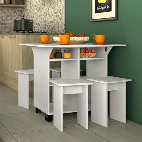 Conjunto de Mesa com Tampo Dobrável e Bancos - Branco - Nova Móbile Menor preço em Conjunto de Mesa com Tampo Dobrável e Bancos - Branco - Nova Móbile