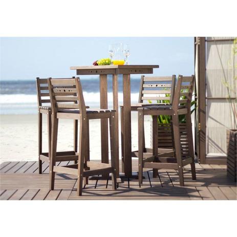 Conjunto de Mesa de Bar com 4 Banquetas Altas em Madeira Nogueira - Mão Formão Menor preço em Conjunto de Mesa de Bar com 4 Banquetas Altas em Madeira Nogueira - Mão Formão