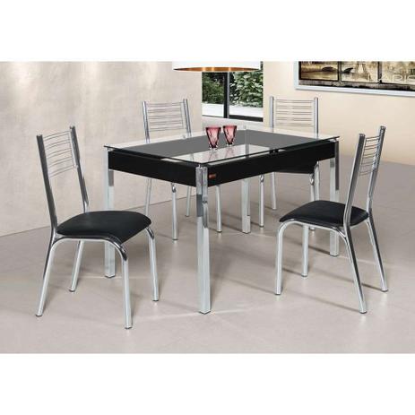 Conjunto de Mesa de Cozinha com 4 Lugares Camila l Corino Cromado e Preto - Ciplafe Menor preço em Conjunto de Mesa de Cozinha com 4 Lugares Camila l Corino Cromado e Preto - Ciplafe