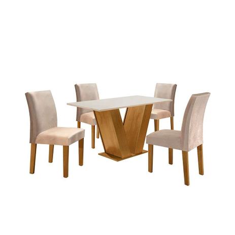 Conjunto de Mesa de Jantar com 4 Cadeiras Classic V Suede Off White e Bege - Cel móveis é ruim? Conjunto de Mesa de Jantar com 4 Cadeiras Classic V Suede Off White e Bege - Cel móveis é boa?