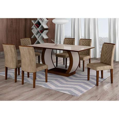 Conjunto de Mesa de Jantar com Vidro e 6 Cadeiras Maia I Suede Animalle Castor e Chocolate - Rufato Menor preço em Conjunto de Mesa de Jantar com Vidro e 6 Cadeiras Maia I Suede Animalle Castor e Chocolate - Rufato