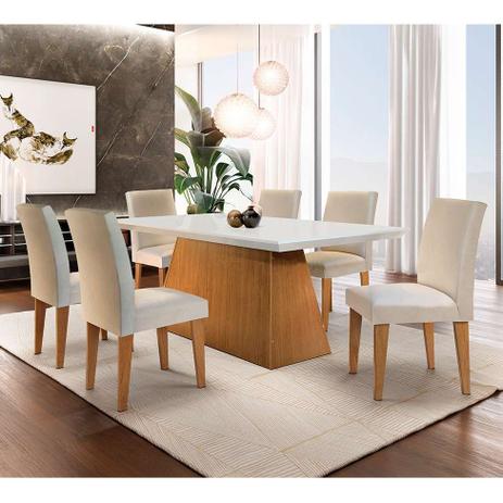 Conjunto de Mesa de Jantar Luna com 6 Cadeiras Estofadas Grécia I Veludo Off White e Creme - Rufato é ruim? Conjunto de Mesa de Jantar Luna com 6 Cadeiras Estofadas Grécia I Veludo Off White e Creme - Rufato é boa?