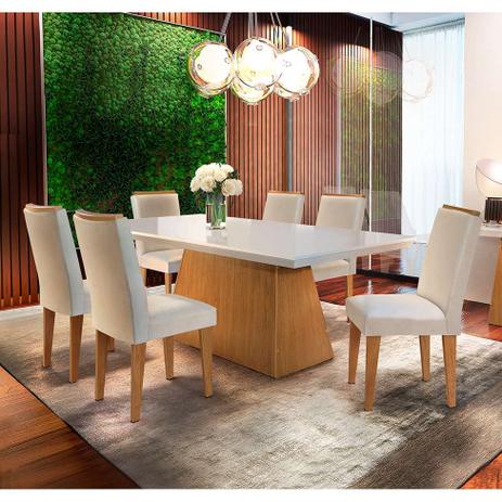 Conjunto de Mesa de Jantar Luna com 6 Cadeiras Estofadas Lunara I Veludo Off White e Creme - Rufato Menor preço em Conjunto de Mesa de Jantar Luna com 6 Cadeiras Estofadas Lunara I Veludo Off White e Creme - Rufato