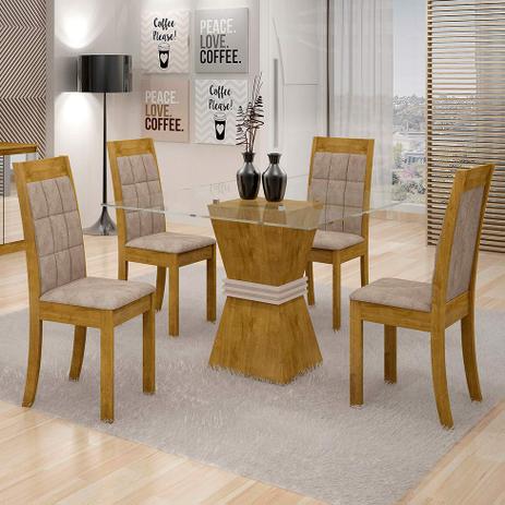 Conjunto de Mesa de Jantar Vitória com 4 Cadeiras Rubi Veludo Ypê e Off White - Cel móveis Menor preço em Conjunto de Mesa de Jantar Vitória com 4 Cadeiras Rubi Veludo Ypê e Off White - Cel móveis