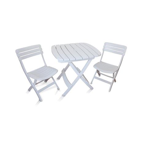 Conjunto de Mesa e 2 Cadeiras Plásticas Dobrável Branca - Antares Menor preço em Conjunto de Mesa e 2 Cadeiras Plásticas Dobrável Branca - Antares