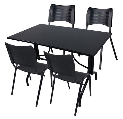 Conjunto de Mesa Fixa 120x70 cm Preta Com 4 Cadeiras Empilháveis Preta Plástico - Flex mesas e cadeiras Menor preço em Conjunto de Mesa Fixa 120x70 cm Preta Com 4 Cadeiras Empilháveis Preta Plástico - Flex mesas e cadeiras