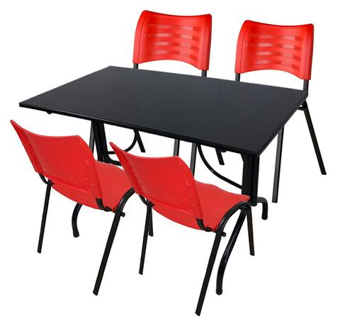 Conjunto de Mesa Fixa 120x70 cm Preta Com 4 Cadeiras Empilháveis Vermelha Plástico - Flex mesas e cadeiras é boa?