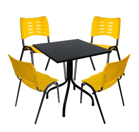 Conjunto de Mesa Fixa 70x70 cm Preta Com 4 Cadeiras Empilháveis Amarela Plástico - Flex mesas e cadeiras Menor preço em Conjunto de Mesa Fixa 70x70 cm Preta Com 4 Cadeiras Empilháveis Amarela Plástico - Flex mesas e cadeiras