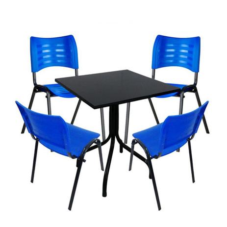 Conjunto de Mesa Fixa 70x70 cm Preta Com 4 Cadeiras Empilháveis Azul Plástico - Flex mesas e cadeiras Menor preço em Conjunto de Mesa Fixa 70x70 cm Preta Com 4 Cadeiras Empilháveis Azul Plástico - Flex mesas e cadeiras
