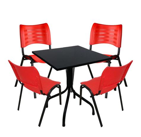 Conjunto de Mesa Fixa 70x70 cm Preta Com 4 Cadeiras Empilháveis Vermelha Plástico - Flex Mesas E Cadeiras Menor preço em Conjunto de Mesa Fixa 70x70 cm Preta Com 4 Cadeiras Empilháveis Vermelha Plástico - Flex Mesas E Cadeiras