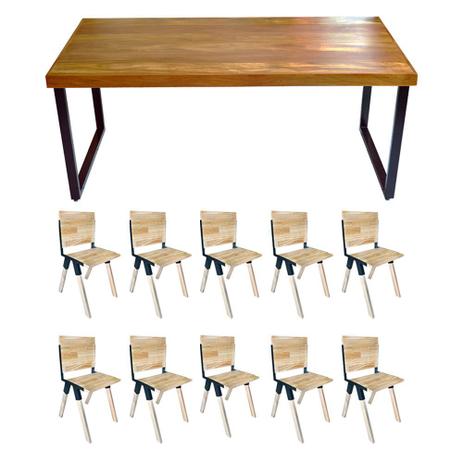 Conjunto De Mesa Industrial Bernardo Madeira Maciça 2,50mx100cm C/ Ferragem Preta E 10 Cadeiras Detr - ENEBUY Menor preço em Conjunto De Mesa Industrial Bernardo Madeira Maciça 2,50mx100cm C/ Ferragem Preta E 10 Cadeiras Detr - ENEBUY
