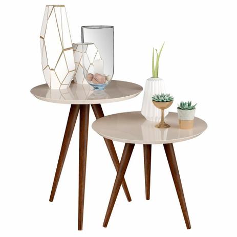 Conjunto de Mesa Lateral e Apoio Retrô Decore Plus - Off White - RPM Móveis é boa?