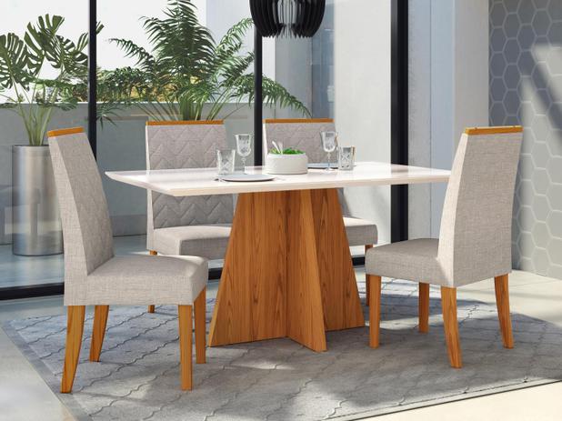 Conjunto de Mesa Madeira com 4 Cadeiras Estofadas - DJ Móveis Parma e Áurea Menor preço em Conjunto de Mesa Madeira com 4 Cadeiras Estofadas - DJ Móveis Parma e Áurea