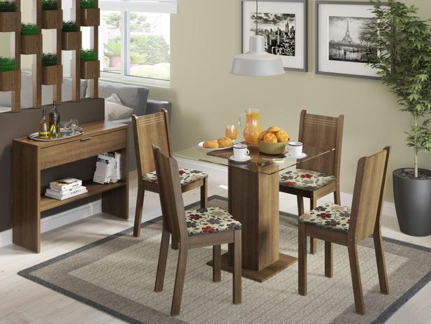 Conjunto de Mesa Madeira com 4 Cadeiras Estofadas - Madesa Dallas