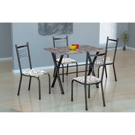 Menor preço em Conjunto de Mesa Miame 110 cm com 4 Cadeiras Lisboa Preto e Branco Floral - Fabone